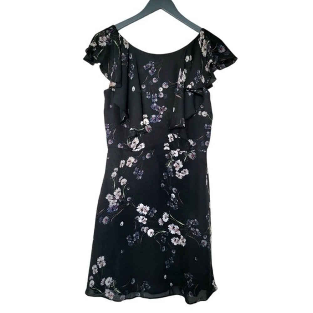Juicy Couture Black Silk Floral Ruffle Mini Dress Size 6 Daisy Print open back - Picture 9 of 9